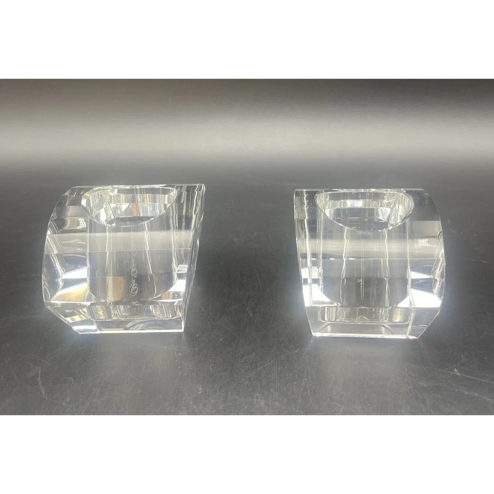 VTG Crystal Cut Votive Candle‎ Holder Set OLEG CASSINI Signed Set of 2